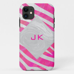 Coque Case-Mate Pour iPhone Zebra Hot rose et blanc avec Monogramme