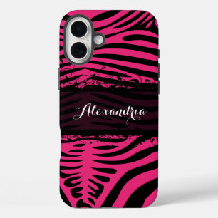 Coque Pour iPhone 16 Plus Zebra Lovers Motif rose et noir