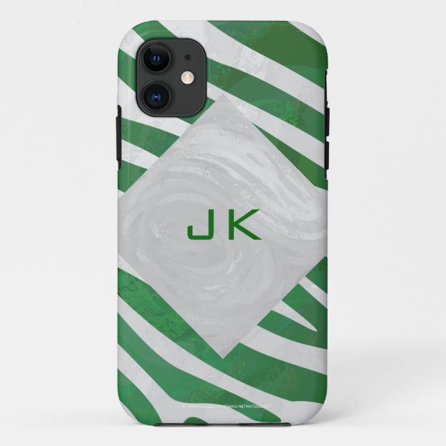 Coques Case-Mate iPhone Zebra Monogramme Vert et Blanc Impression (Dos)