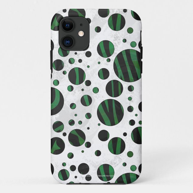 Coques Case-Mate iPhone Zebra noir et vert Polka point (Dos)