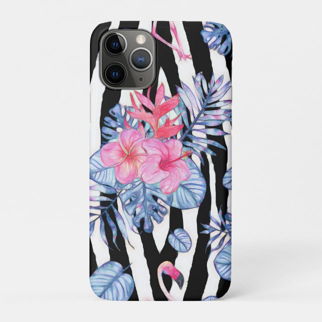 Coques Case-Mate iPhone Zèbre avec Hibiscus et Flamants roses tropicaux (Dos)