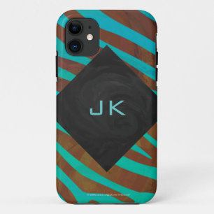 Coques Pour iPhone Zèbre Brown et Turquoise avec Monogramme