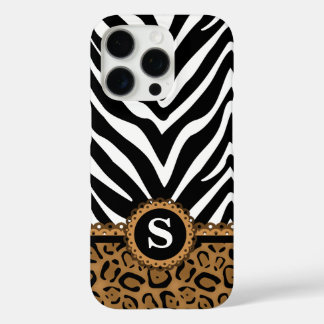 Coque iPhone 16 Pro Zèbre et Monogramme Empreinte de léopard