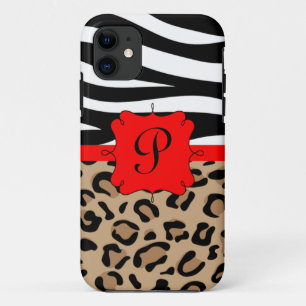 Coque iPhone 11 Zèbre et monogramme personnalisé par empreinte de