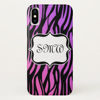 Coque Case-Mate iPhone Zèbre pourpre/rose chaud barre le monogramme