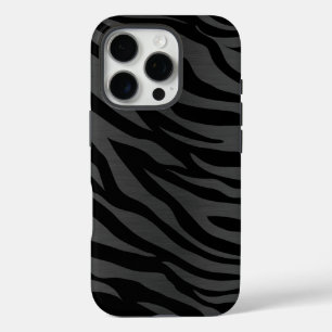 Coque iPhone 16 Pro Zèbre rayures sur gris foncé