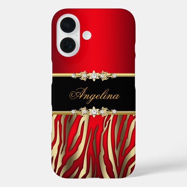 Coques Case-Mate iPhone Zèbre Rouge Élégant Noir Or (Verso)