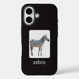 Coque Pour iPhone 16 Zèbre sur fond blanc et noir avec texte