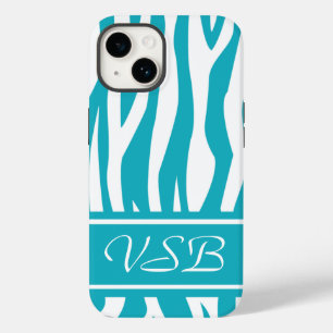 Coque Case-Mate iPhone Zèbre Turquoise Impression avec monogramme