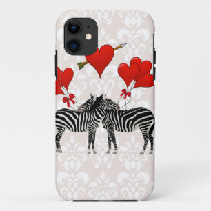 Coque Case-Mate iPhone Zèbres et coeurs sur damas rose