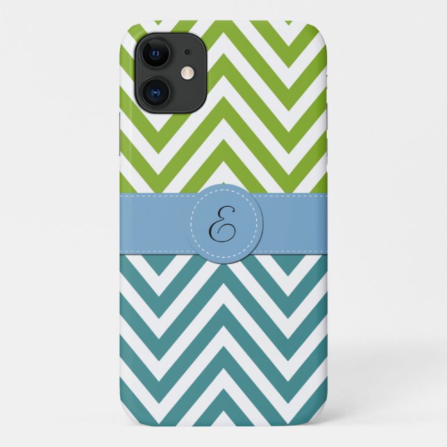 Coques Case-Mate iPhone Zigzag bleu, Zigzag vert, Chevron, Monogramme (Dos)