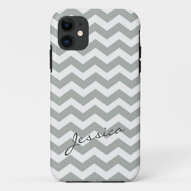 Coques Case-Mate iPhone Zigzag chevron gris élégant avec nom (Dos)