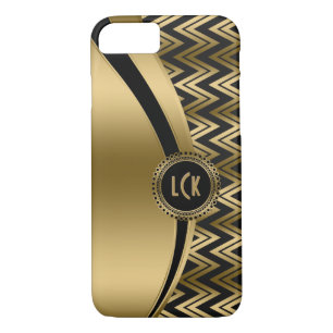 Coques Pour iPhone Zigzag Géométrique moderne Noir & Or Chevron 2a