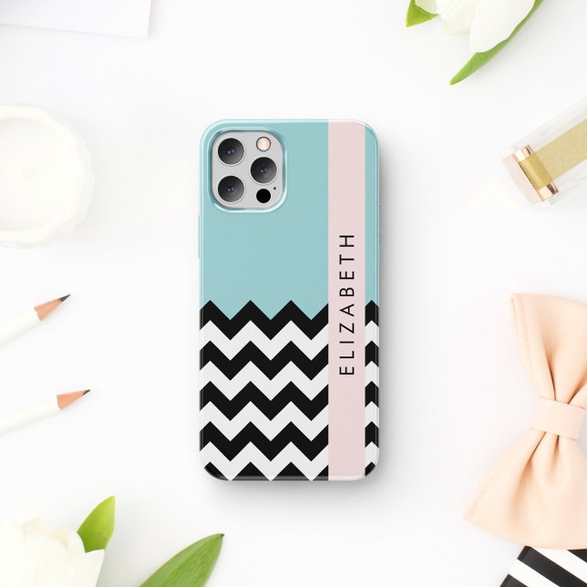 Coques Case-Mate iPhone Zigzag noir et blanc, Chevron, Bleu, Votre nom (Créateur téléchargé)