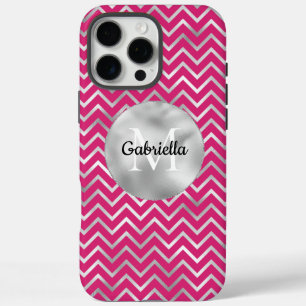 Coque iPhone 16 Pro Max Zigzag rose argent rayures Monogramme