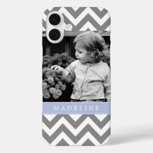 Coque Pour iPhone 16 Plus Zigzags Gray et Periwinkle Personnalisé