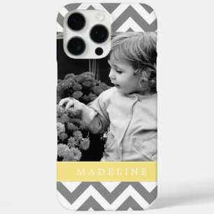 Coque iPhone 16 Pro Max Zigzags gris et jaune Photo personnalisée