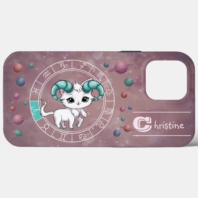 Coques Case-Mate iPhone Zodiac Aries Cute Chat Roue Planète Astrologie (Verso (horizontal))