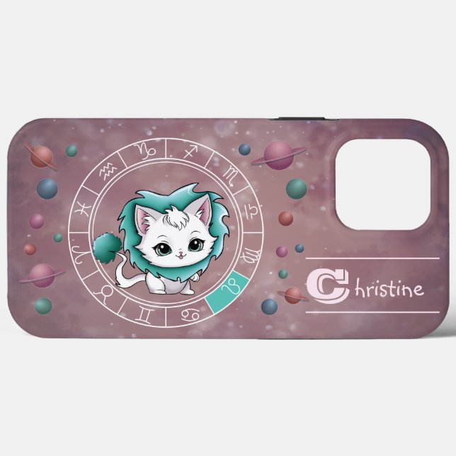 Coques Case-Mate iPhone Zodiac Leo Cute Chat Roue Planète Astrologie (Verso (horizontal))
