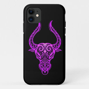 Coques Pour iPhone Zodiaque pourpre complexe de Taureau sur le noir
