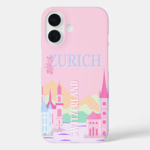 Coque Pour iPhone 16 Zurich Travel Art, Suisse, Pink Preppy