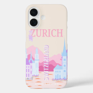 Coque Pour iPhone 16 Zurich Travel Art, Suisse, Pink Preppy Travel