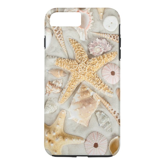 Coques de plage (A collection of seashells and a starfish scattered on a sandy beach!)
