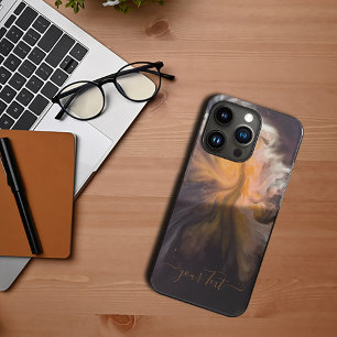 Coques iphone abstraits de monogramme orange-noir.