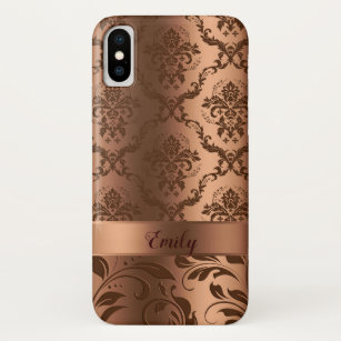 Coques Pour iPhone Cuivre Brown Fleur Damas & Fils Revêtement métalli