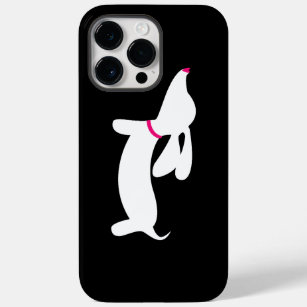 Coque Pour Pour iPhone 14 Pro Max Teckel blanc + Nez rose sur le noir