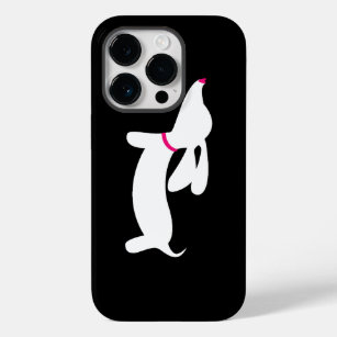 Coque Pour iPhone 14 Pro Teckel blanc + Nez rose sur le noir