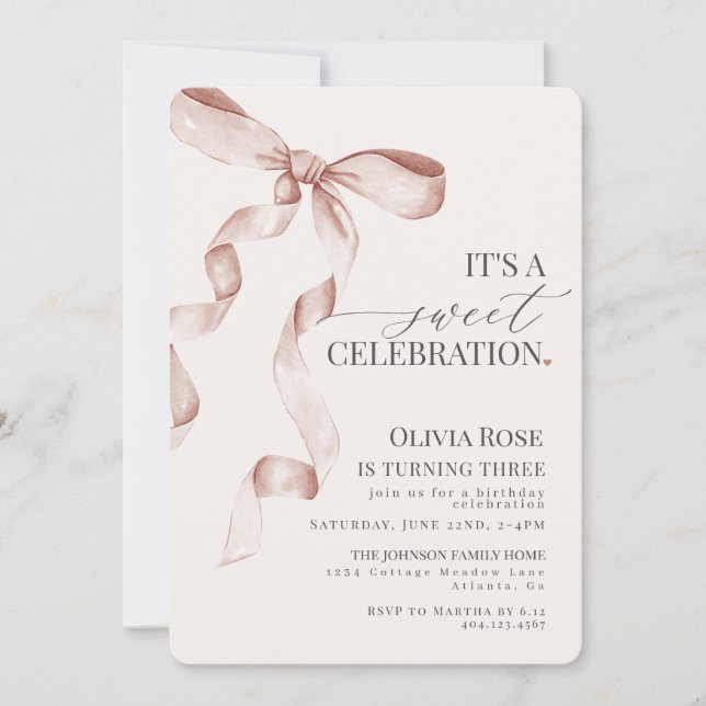 Coquette Beige Bow Girl Anniversaire Fête Invitati (Devant)