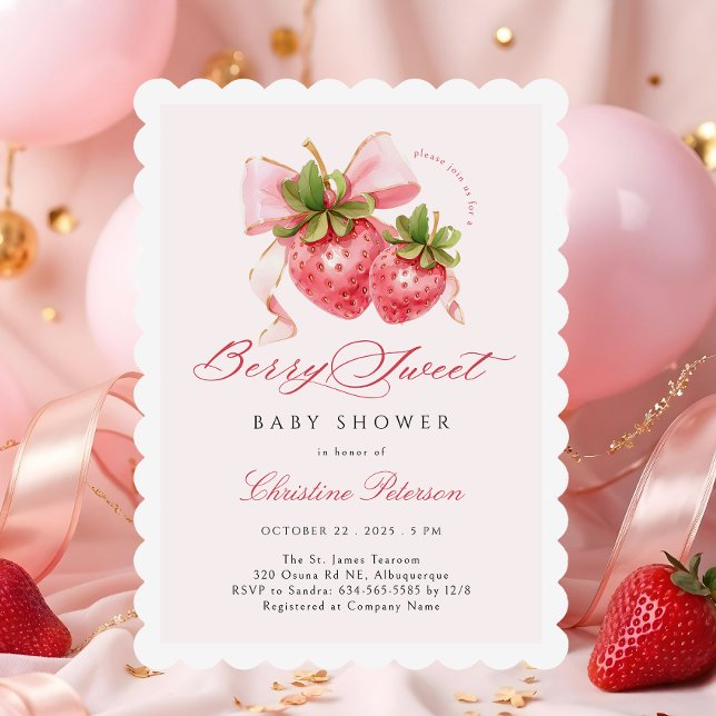 Coquette Berry Sweet Baby shower Invitation (Créateur téléchargé)