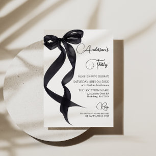 Coquette Black Bow 30th Birthday Party Invitation