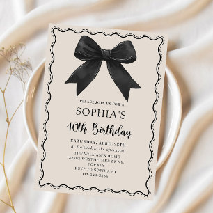 Coquette Black Bow 40th Birthday Party Invitation