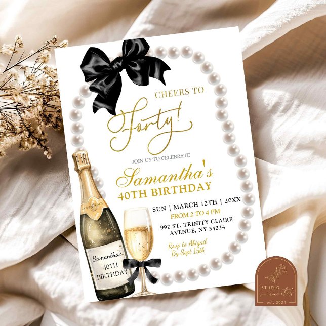 Coquette Black Bow Adulte Anniversaire Invitation (Créateur téléchargé)