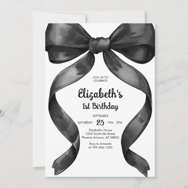 Coquette Black Bow Birthday Invitation (Devant)