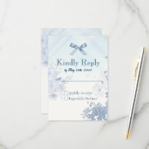 Coquette Blue Bow RSVP Card - Watercolor Floral