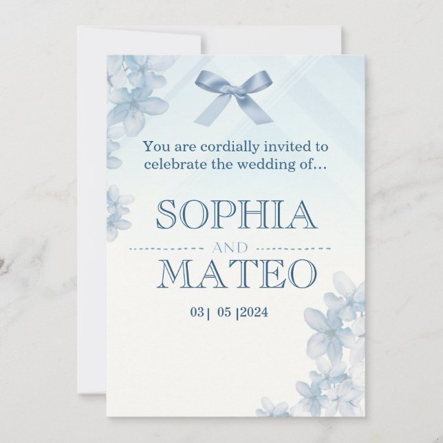 Coquette Blue Watercolor Floral Wedding Invitation (Devant)