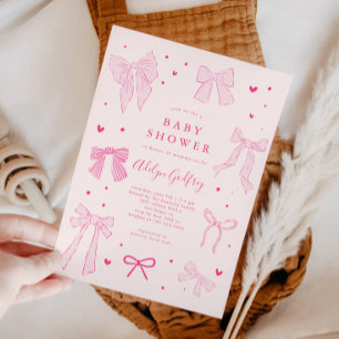 Coquette Bow Baby shower rose Invitation