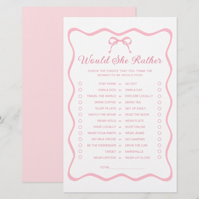 Coquette Bow Baby shower Voudrait-Elle Plutôt Joue (Devant / Derrière)