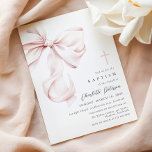Coquette Bow Baptism Invitation<br><div class="desc">Invitation au baptême minimale qui comporte un arc rose élégant et une typographie élégante.</div>