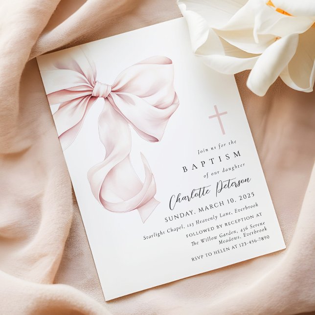 Coquette Bow Baptism Invitation (Créateur téléchargé)