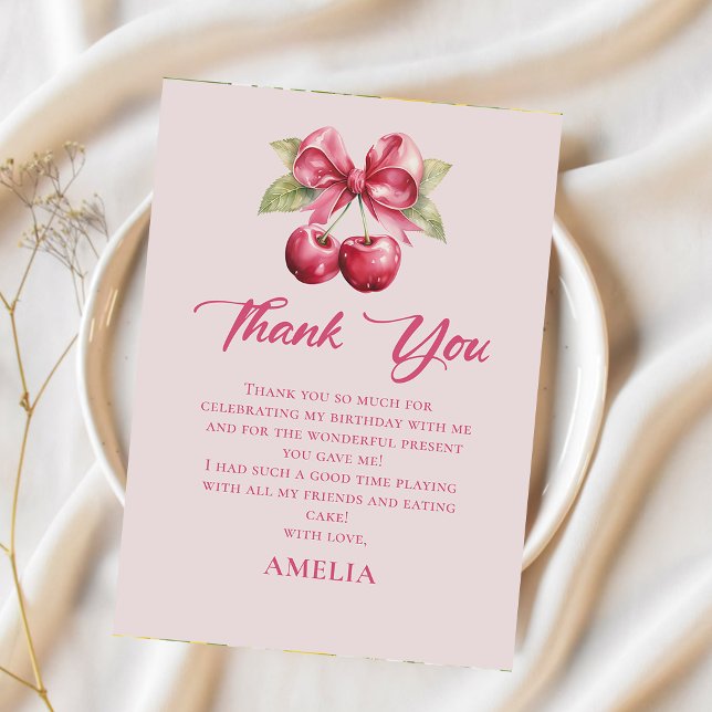 Coquette Bow Cherry Carte de remerciements d'anniv (Créateur téléchargé)