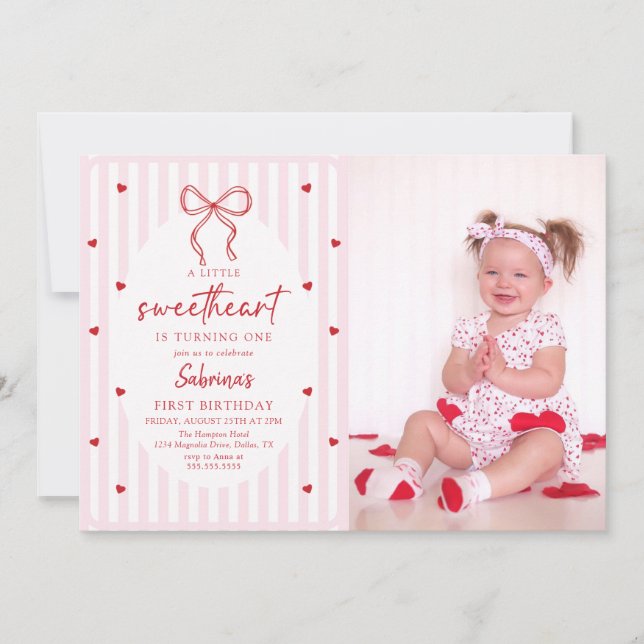 Coquette Bow Little Sweetheart Birthday Invitation (Devant)