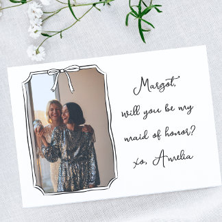 Coquette Bow Maid of Honor Proposition Carte photo