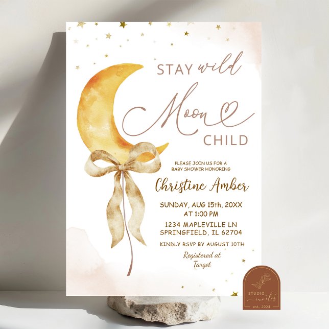 Coquette Bow Moon Boho Baby shower Invitation (Créateur téléchargé)