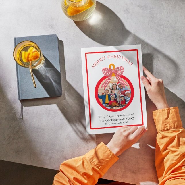 Coquette Bow Ornement Carte photo de Noël (Créateur téléchargé)