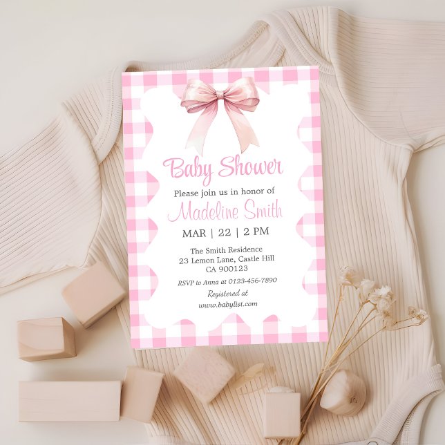 Coquette Bow rose Baby shower Invitation fille (Créateur téléchargé)