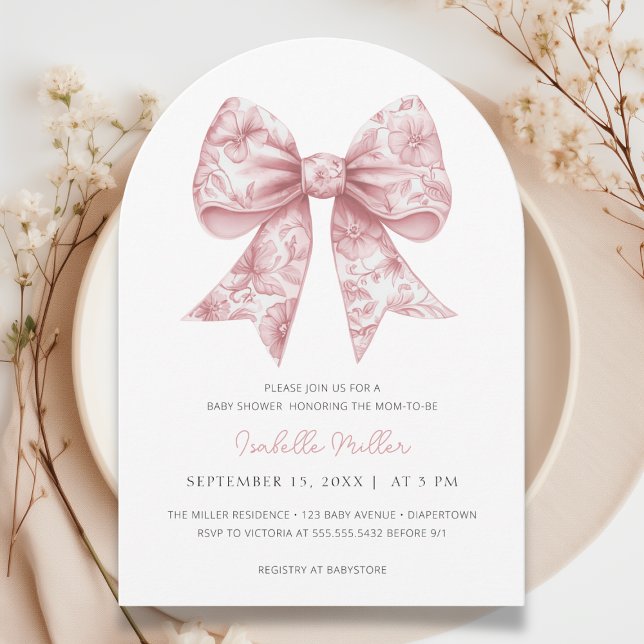 Coquette Bow rose Fille Baby shower Arc Invitation (Créateur téléchargé)